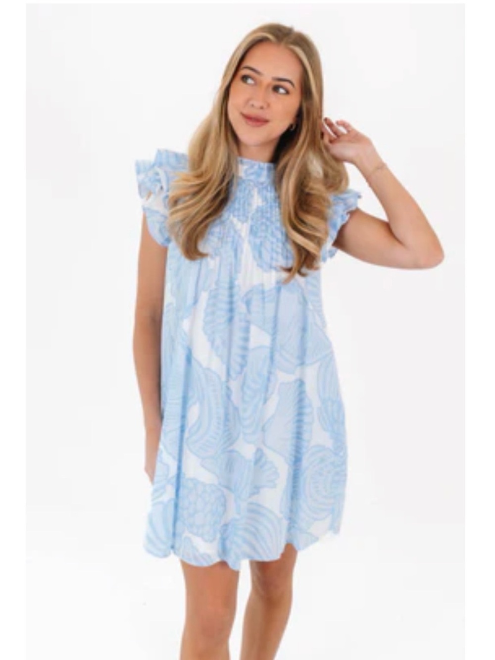 Light Blue Floral Smocked Midi Dress